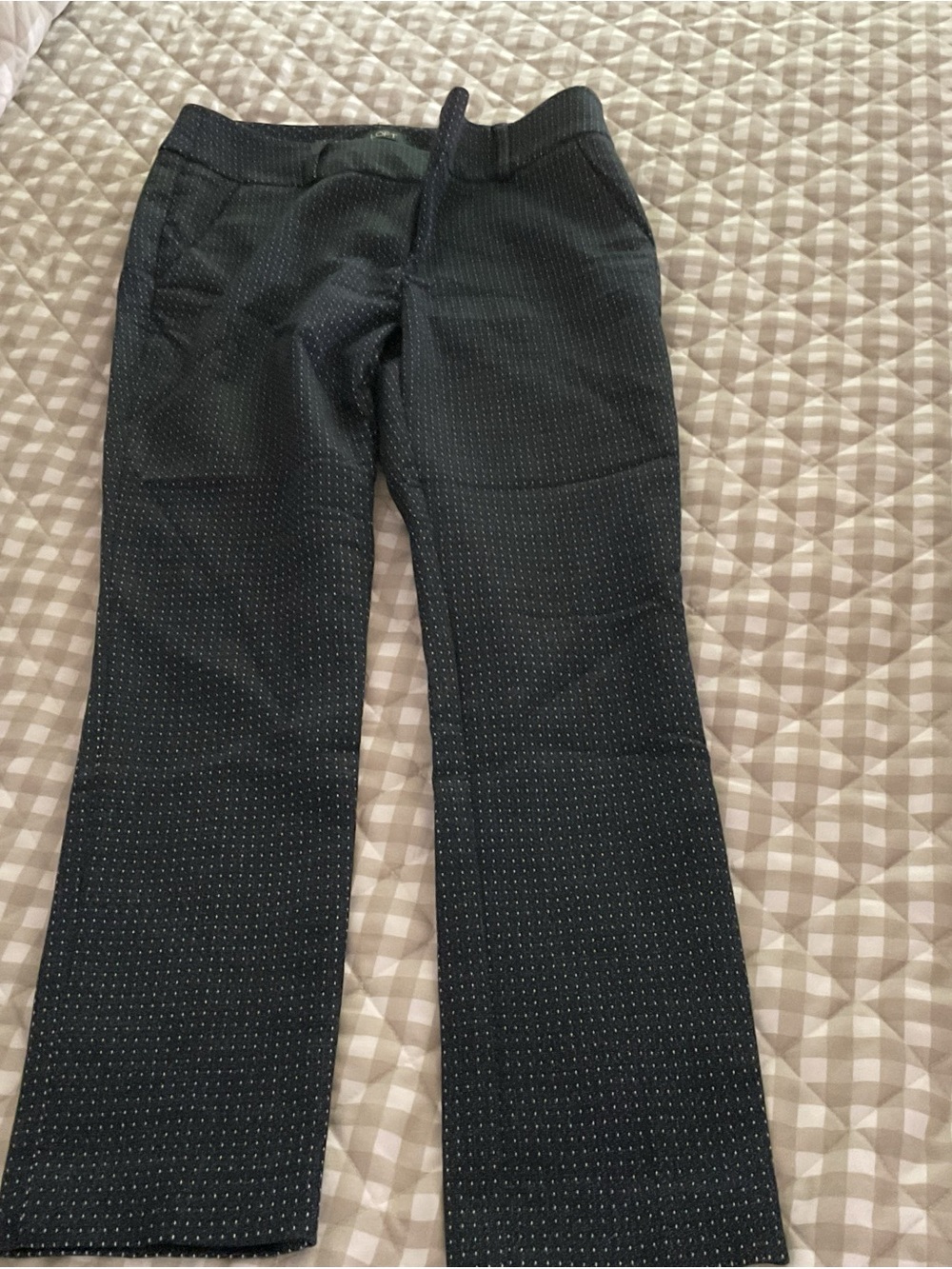 LOFT Black Wide-Leg Trousers with Subtle Dot Texture